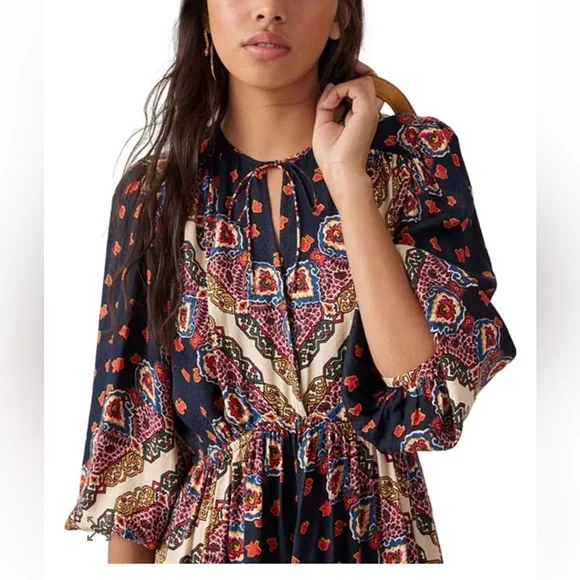 ba&sh Navy and Red Patterned Mini Dress - Picture 3 of 4